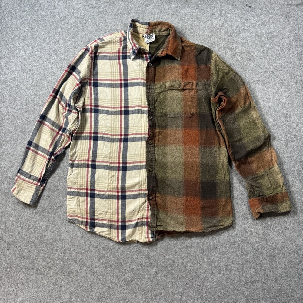 Sacred Imagination Mens Upcycled Plaid Flannel Shirt L Multi Color Patchwork